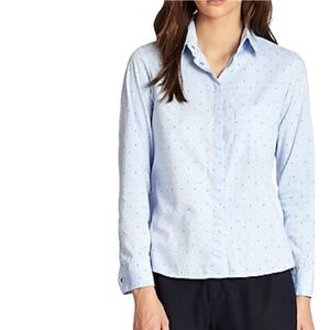 rag & bone Boyd Blue Dot Snap Front Roll Up Sleeve Top